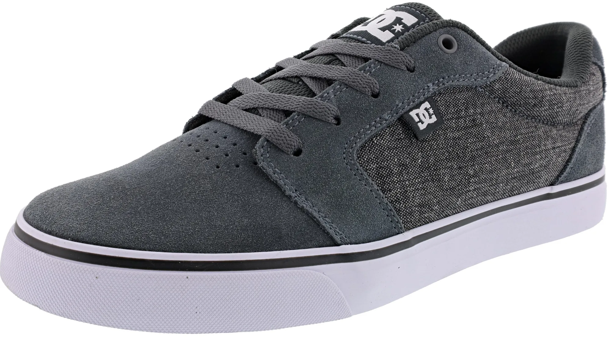 Walking>DC Shoes Men Anvil Low Lightweight Skateboard Shoes Grey/White