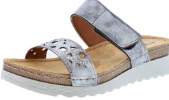 Sandals>Flexus Women's Kalmia Comfortable Hook & Loop Slide Sandals Silver