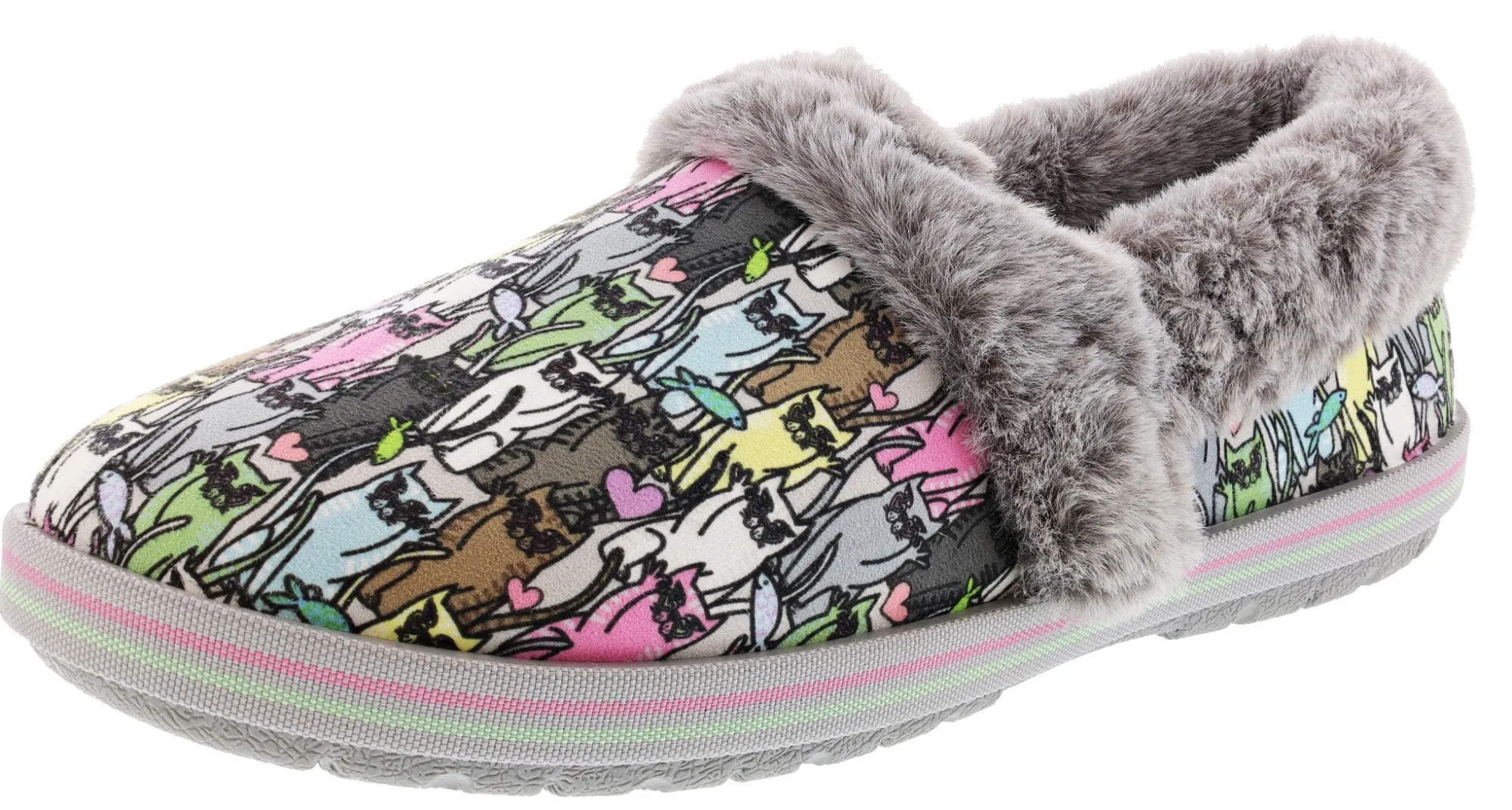 Slippers|Casual>Skechers Bobs Women's Too Cozy Kitten Gloves Memory Foam Slippers Grey/Multi