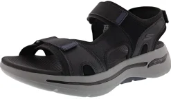 Sandals|Casual>Skechers Men's Go Walk Arch Fit Sandal Mission Hook & Loop Strap Sandals
