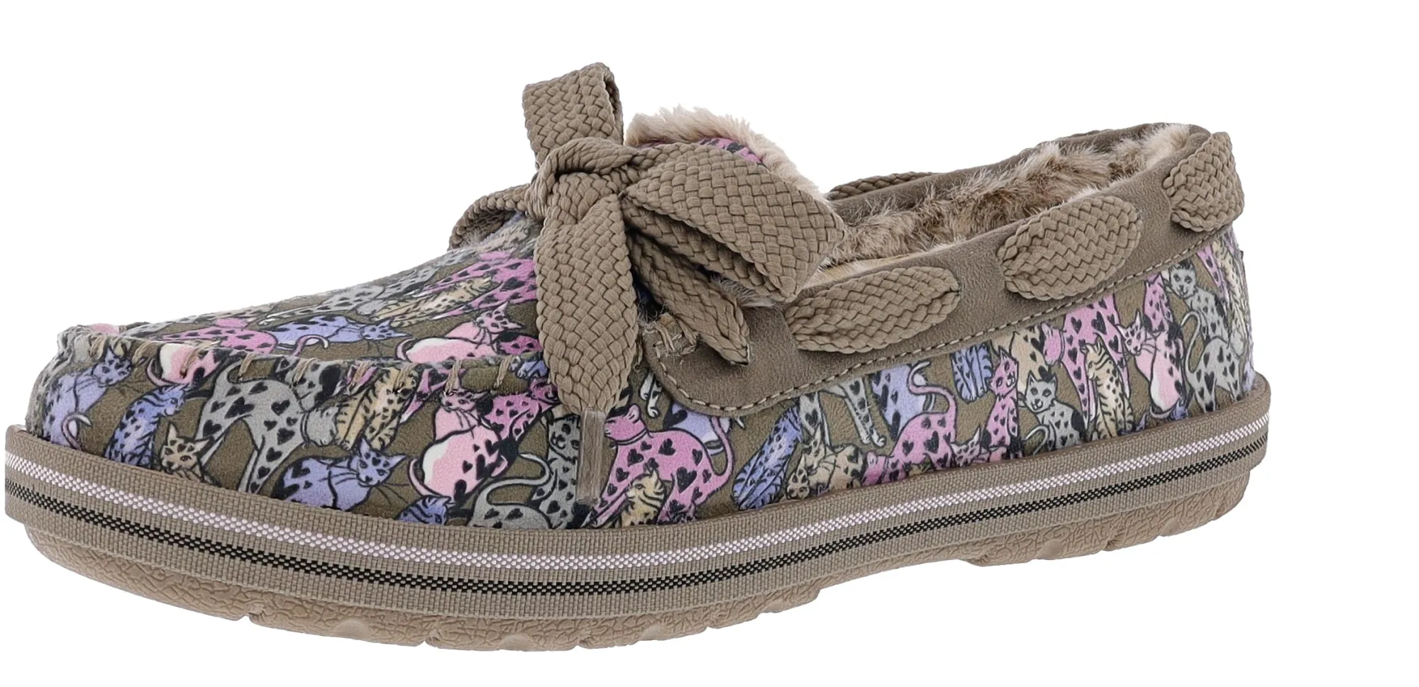 Slippers>Skechers Women's Bobs Too Cozy Cats Meow Slip On Slippers Taupe/Multi