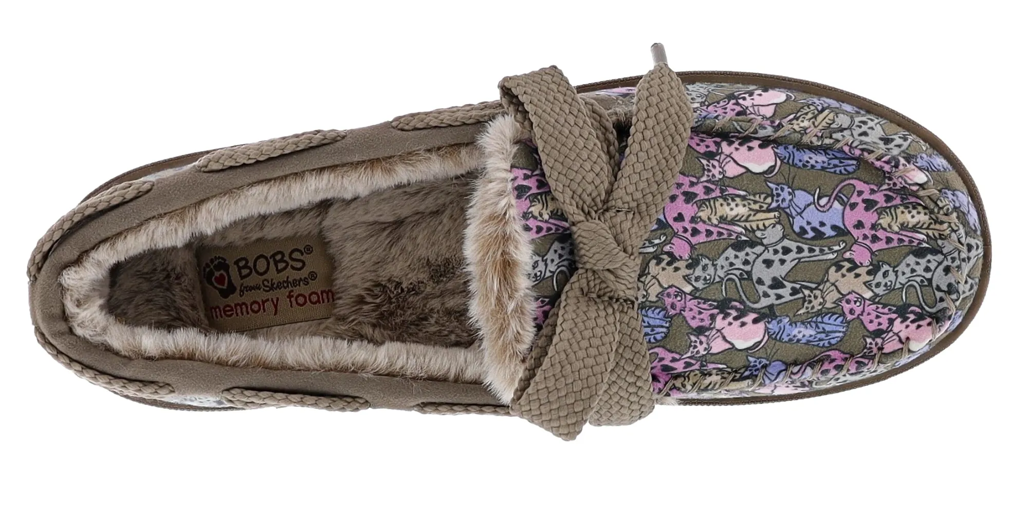 Slippers>Skechers Women's Bobs Too Cozy Cats Meow Slip On Slippers Taupe/Multi