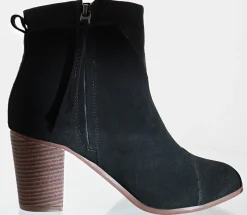 Heels>Toms Women Mid Block Ankle Booties Lunata Black Suede/ Microfiber Mix3603